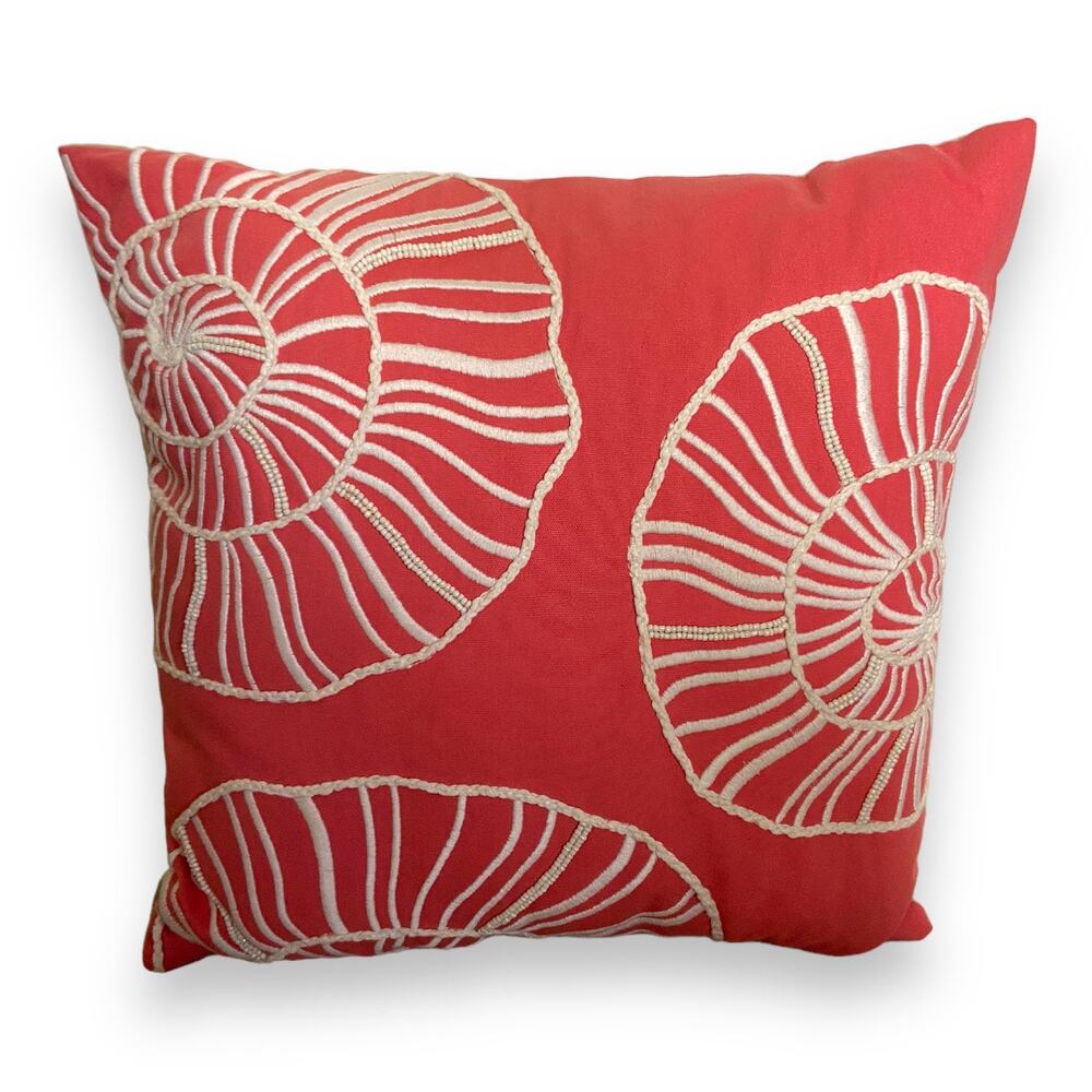 Threshold Beaded Seashell Decorative Toss Pillow NEW Salmon Cream 18" Square